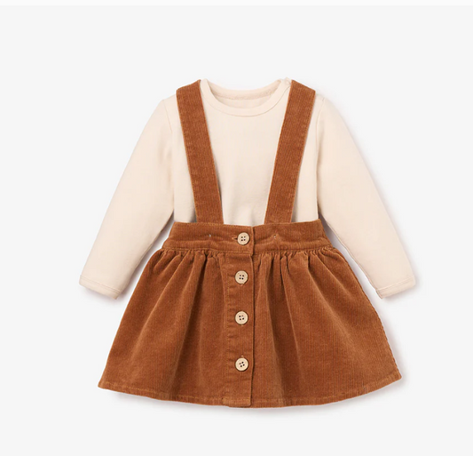 Elegant Baby Rust Corduroy Overall Skirt & Bodysuit