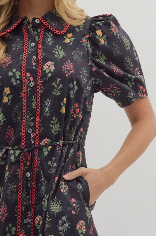 Twilight Midi Dress with Pink Trim
