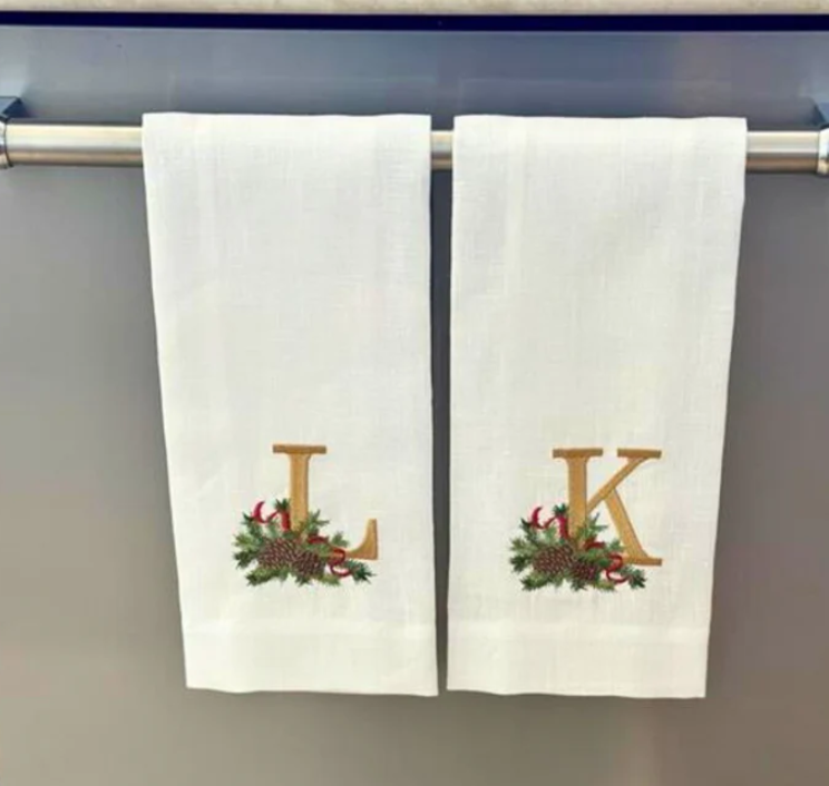 Arte Italica Winter Pine Monogram Towel - Thumbnail 3