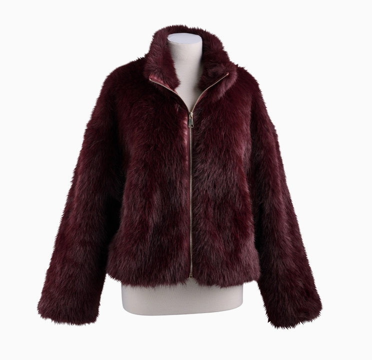 Dressy Fur with Zipper Burgundy Jacket