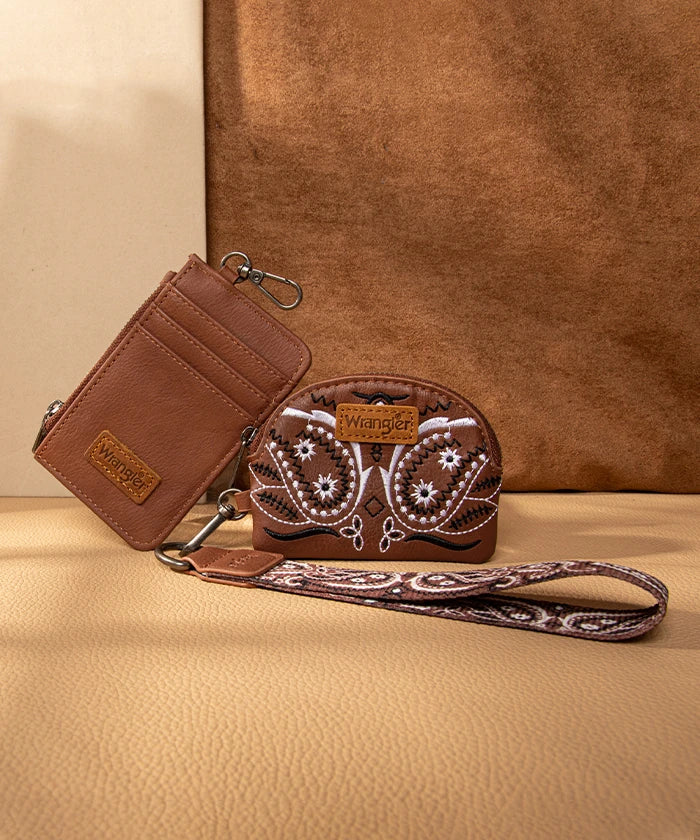 Wrangler Paisley Bandana Card Holder & Wallet set BROWN