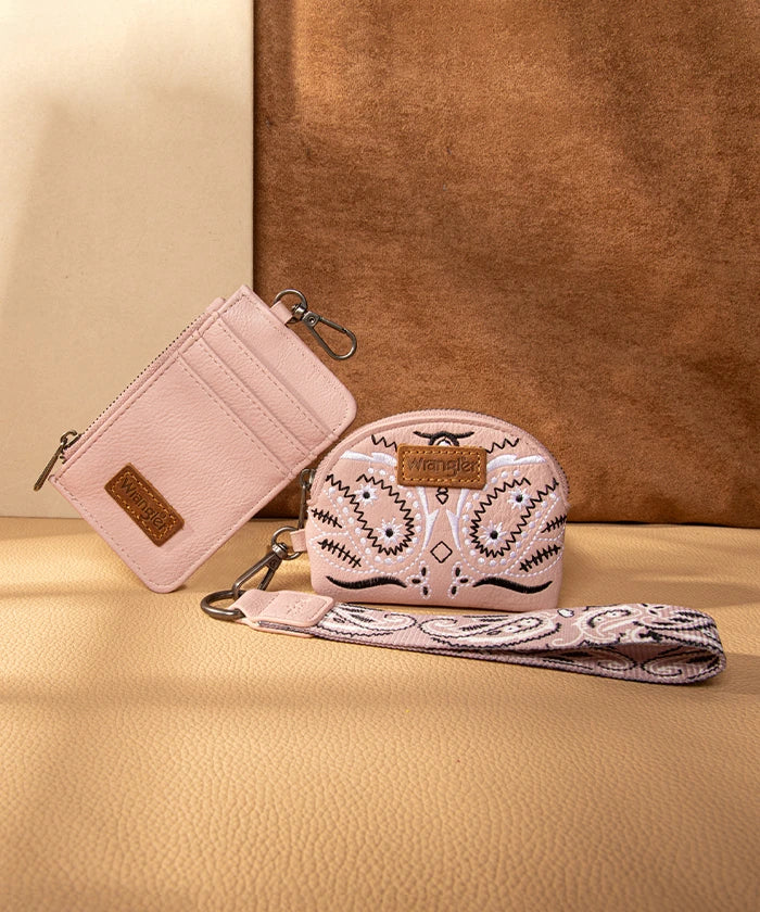 Wrangler Paisley Bandana Card Holder & Wallet Set PINK