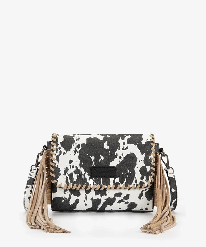 Wrangler Rustler Wildside Cow Print Flap Crossbody Bag