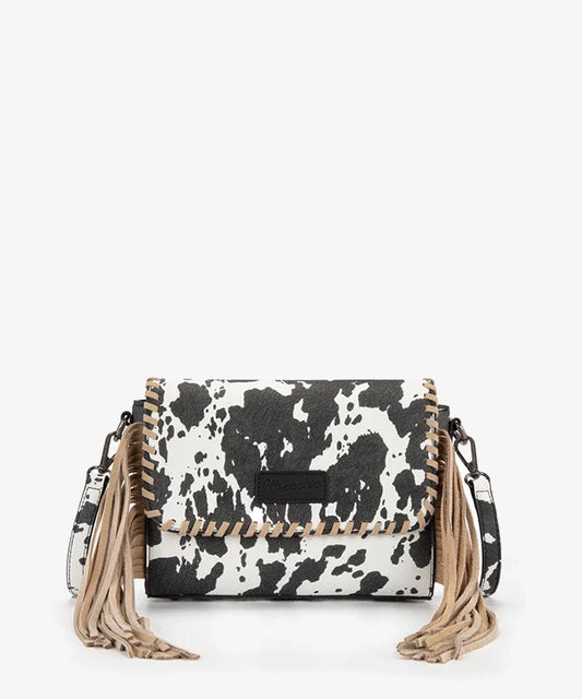 Wrangler Rustler Wildside Cow Print Flap Crossbody Bag