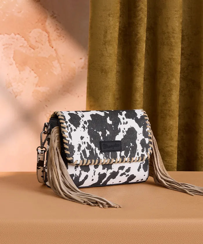 Wrangler Rustler Wildside Cow Print Flap Crossbody Bag