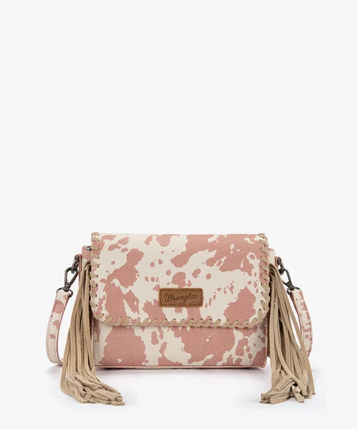 Wrangler Rustler Wildside Cow Print Flap Crossbody Bag