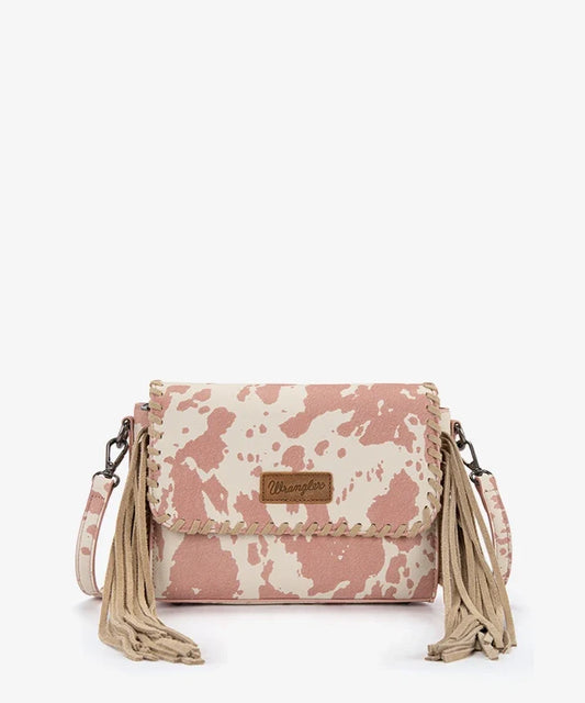 Wrangler Rustler Wildside Cow Print Flap Crossbody Bag