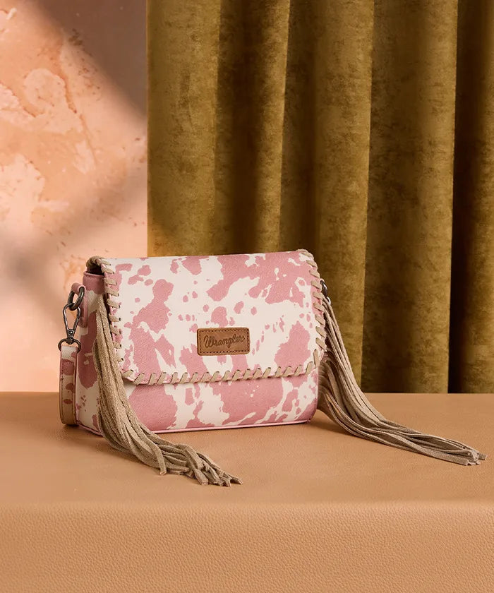Wrangler Rustler Wildside Cow Print Flap Crossbody Bag
