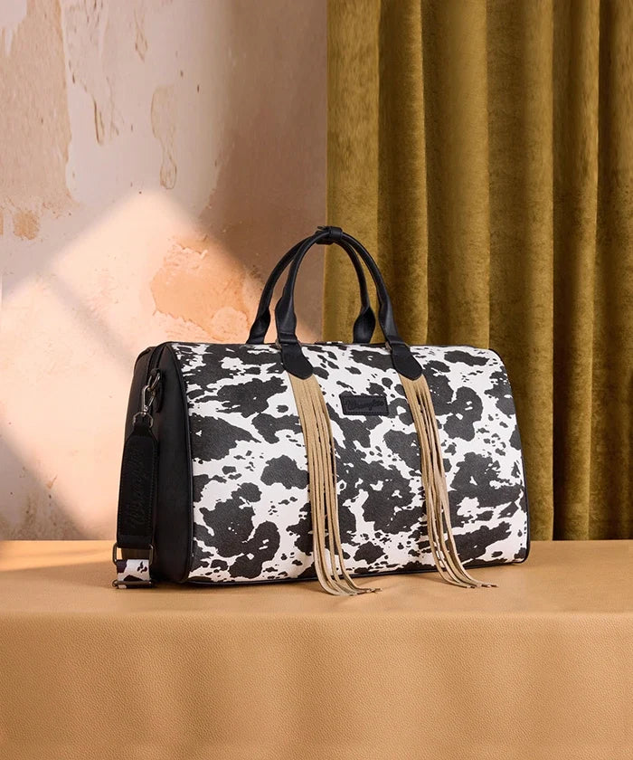 Wrangler Rustler Wildside Cow-Print Weekender Duffel Bag