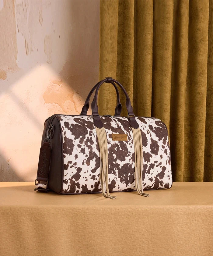 Wrangler Rustler Wildside Cow-Print Weekender Duffel Bag