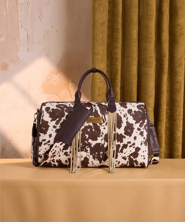 Wrangler Rustler Wildside Cow-Print Weekender Duffel Bag