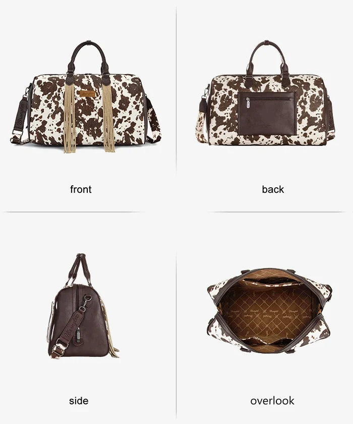 Wrangler Rustler Wildside Cow-Print Weekender Duffel Bag