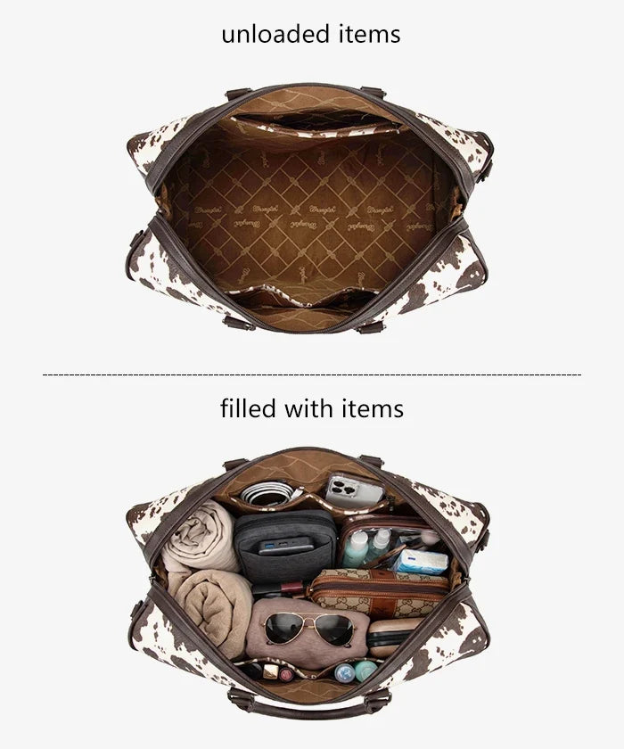 Wrangler Rustler Wildside Cow-Print Weekender Duffel Bag