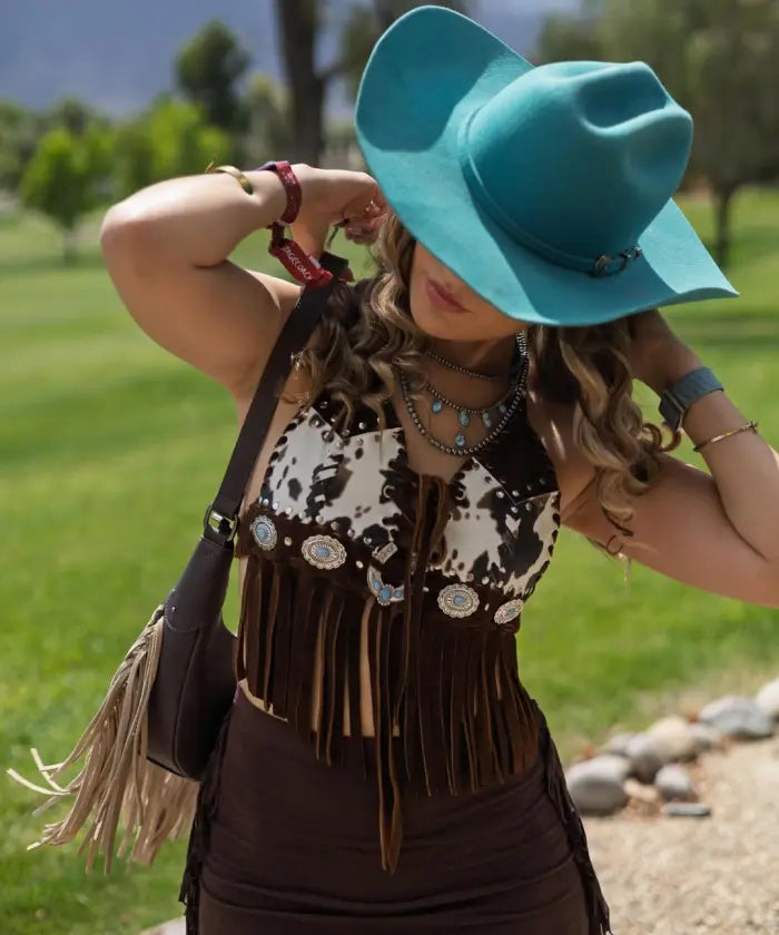 Wrangler Cow-Print Fringe Hobo Bag