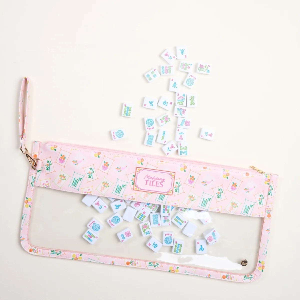 The Darling Effect Mahjong Tile Keeper Pouch- It's Mahj Time Pink