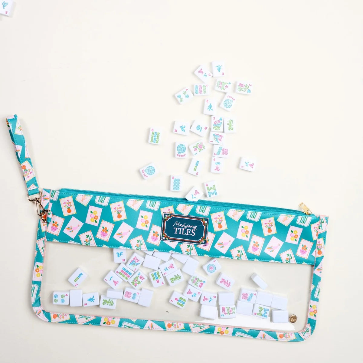 The Darling Effect Mahjong Tile Keeper Pouch- It's Mahj Time Teal