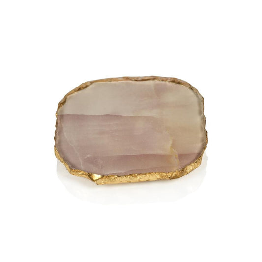 Zodax Agate Marble Glass Coaster with Gold Rim - Pink Tone