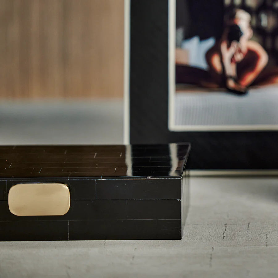 Zodax Black Bone Design Box w/ Brass Knob- 9"x5"x2"