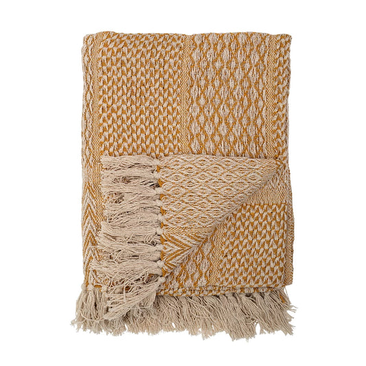 Bloomingville Orange Cotton Blend Knit Throw with Fringe