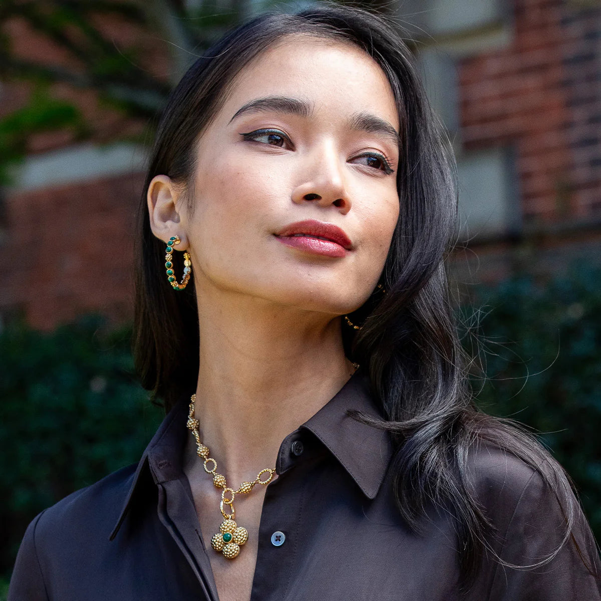 Capucine De Wulf Berry Gem Medium Hoop Earrings- Malachite