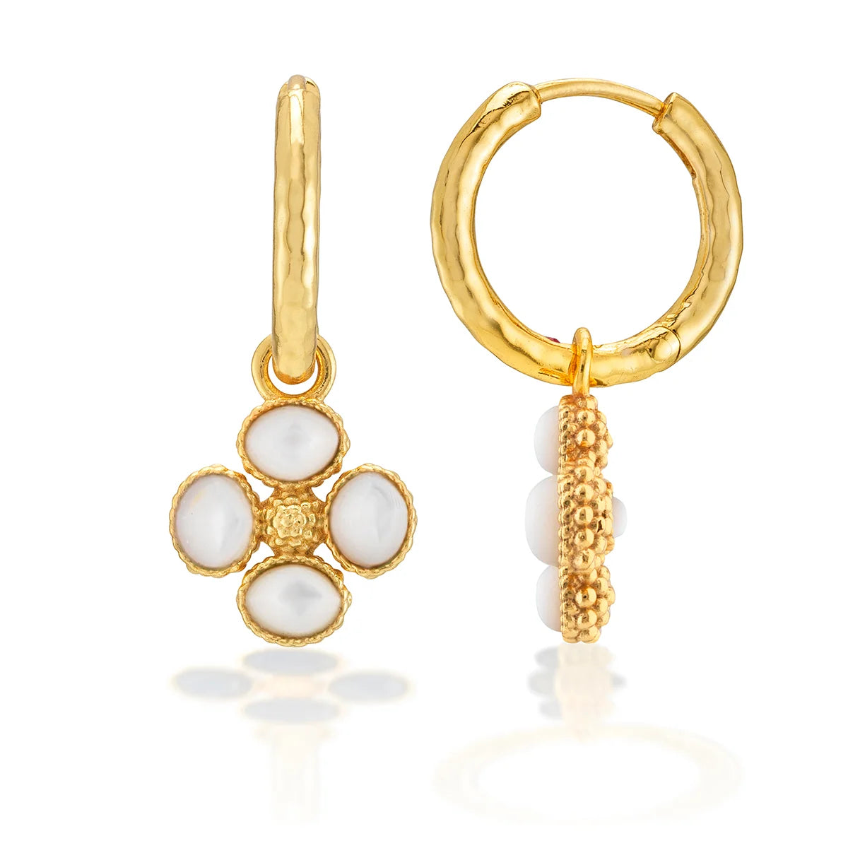 Capucin De Wulf Clover Hoop Earrings with Double Sided Charm - MOP