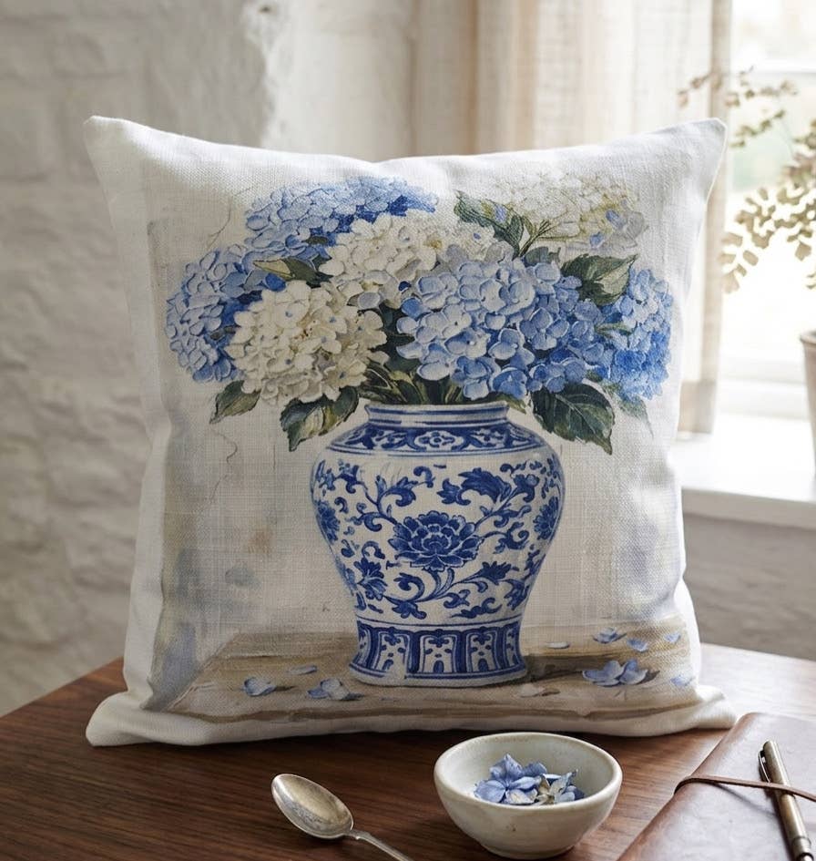 The Porch Ginger Jar Hydrangea Pillow 
