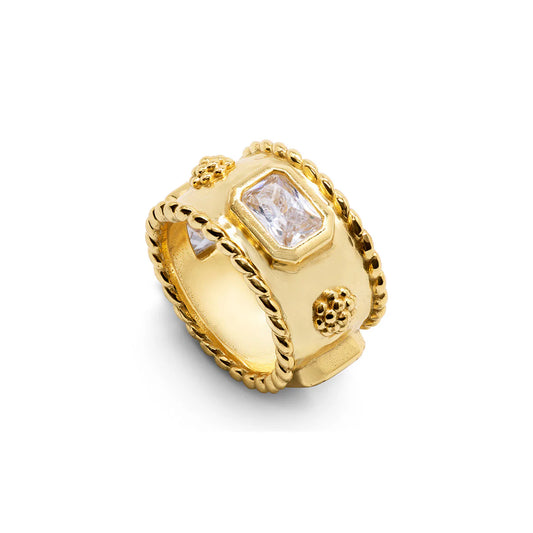 Capucine De Wulf Berry Hammered Band Ring- Gold/Cubic Zirconia