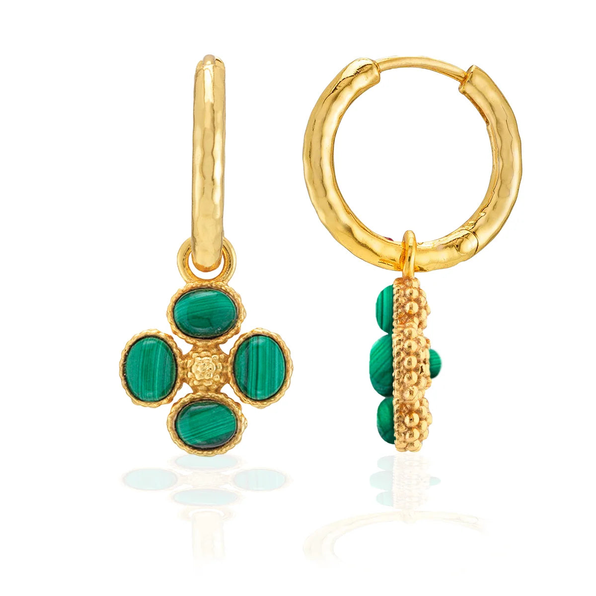 Capucine De Wulf Berry Clover Hoop Earrings with Double Sided Charm - Malachite