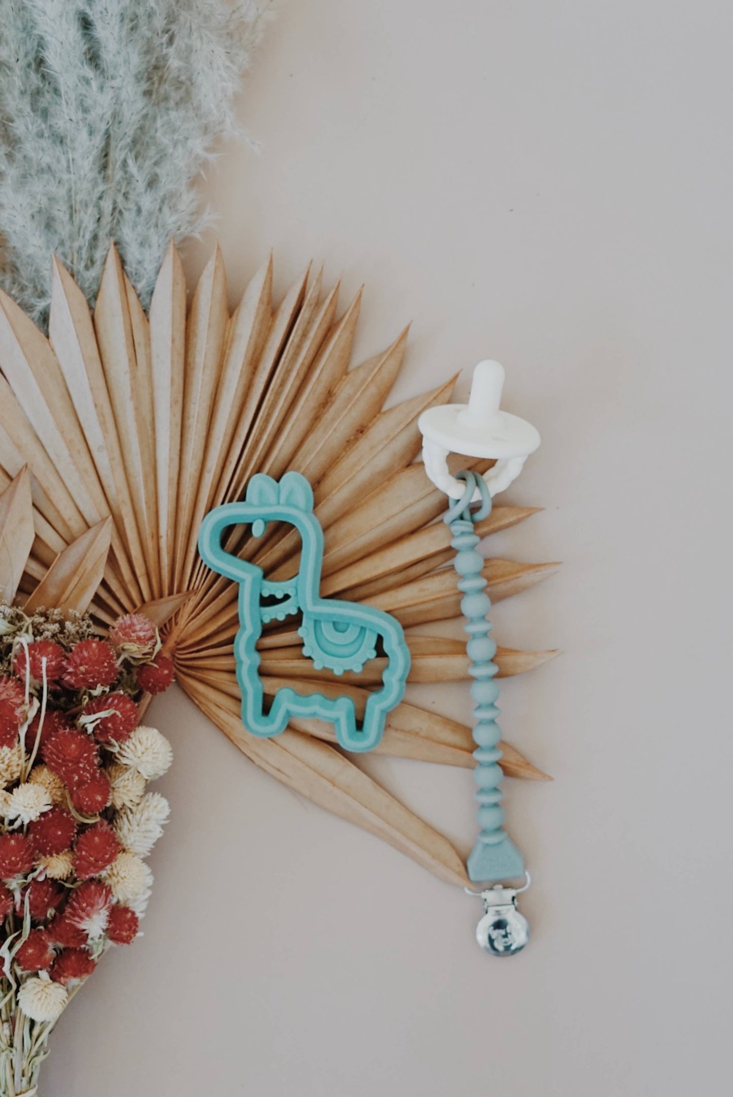 The Porch Sweetie Strap™ Silicone One-Piece Pacifier Clips: Blue Beaded