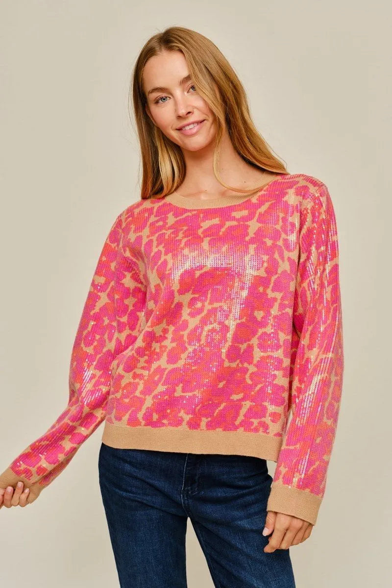 Wild About Pink Sequin Sweater Top