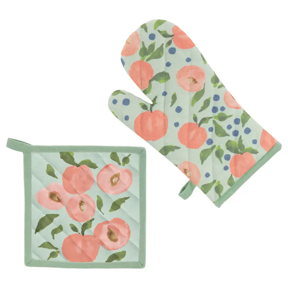 The Porch Boston International Peaches Oven Mitt and Por Holder Set