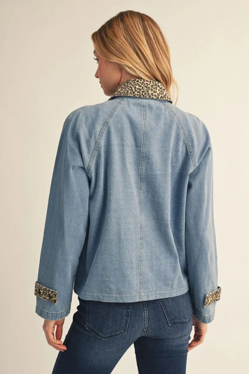 Leopard Chic Denim Jacket