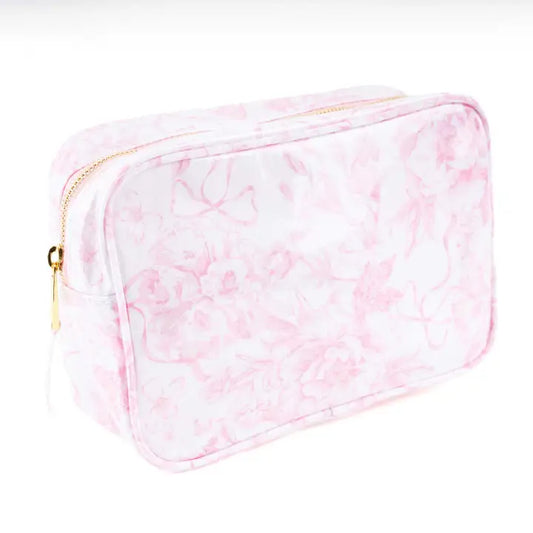 8 Oak Lane Clear Coated Rectangle Cosmetic Bag- Bow Toile