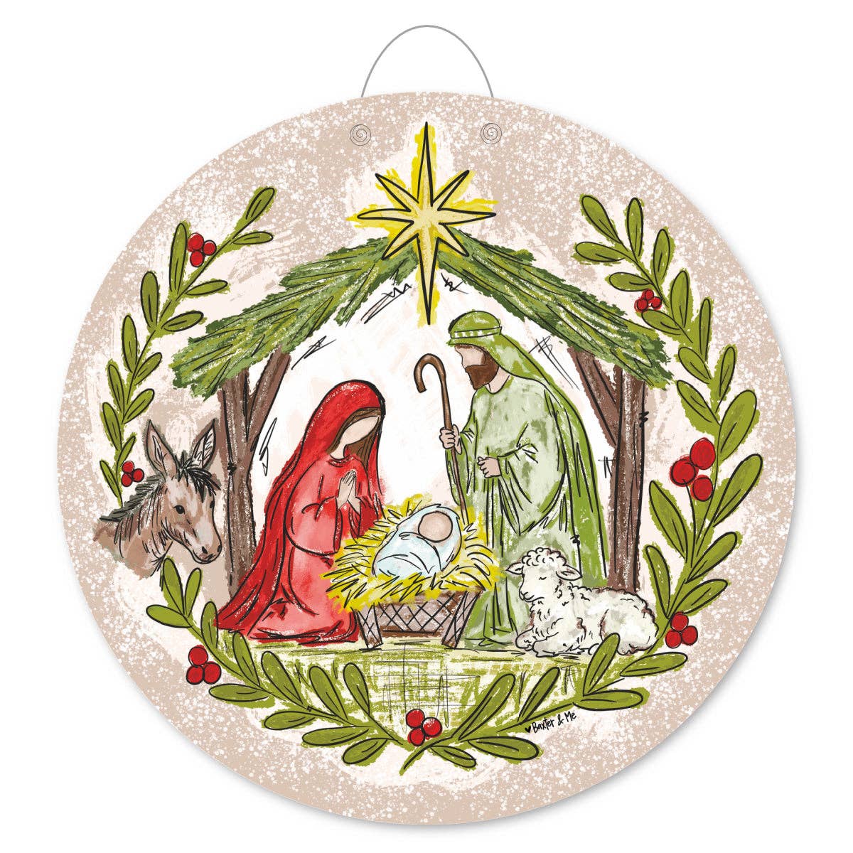 The Porch Baxter and Me Christmas Nativity Stable  Door Hanger