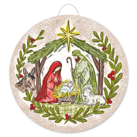 The Porch Baxter and Me Christmas Nativity Stable  Door Hanger
