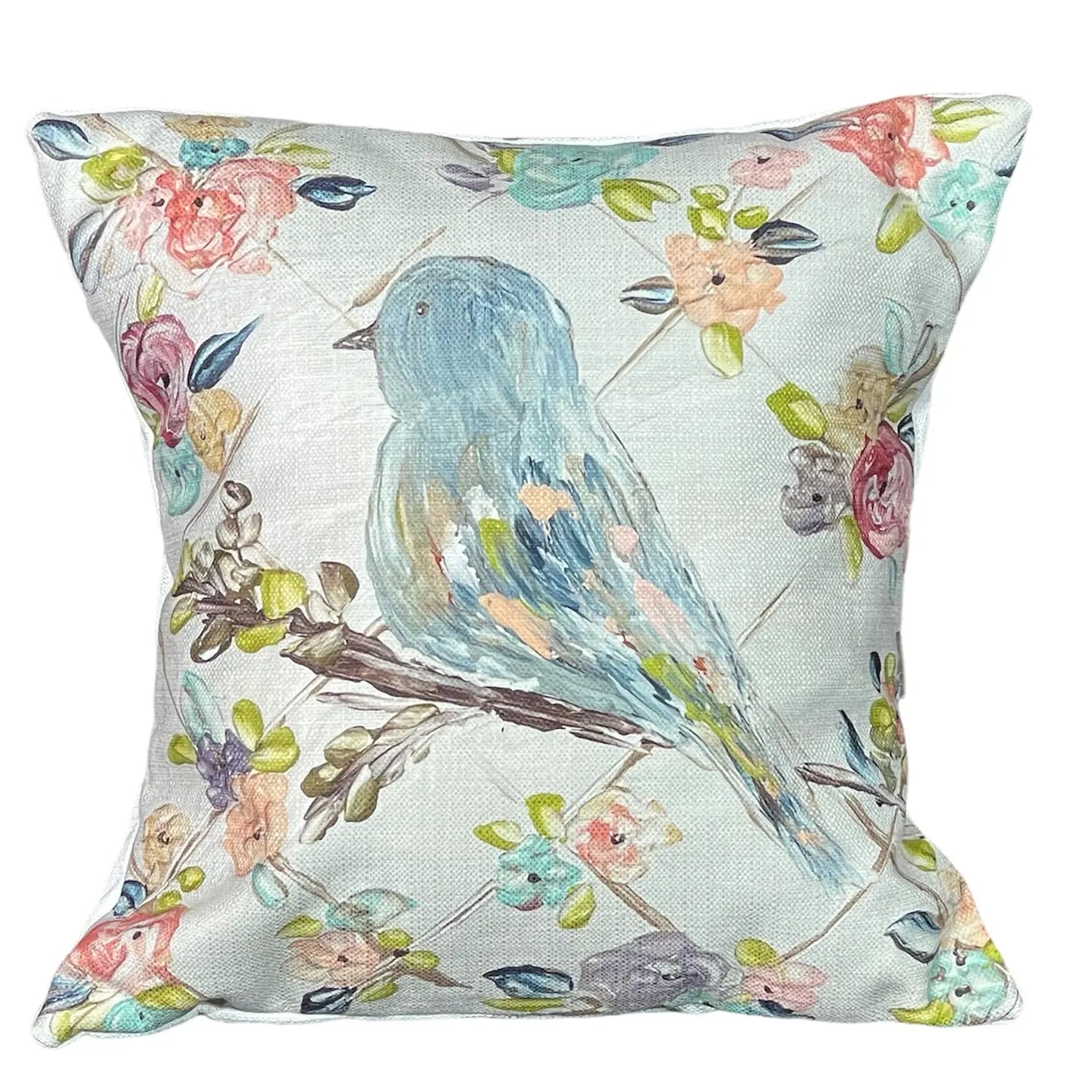 The Porch Southern Cotton Mill Floral Blue Bird Decorative Pillow