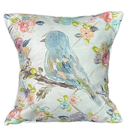 The Porch Southern Cotton Mill Floral Blue Bird Decorative Pillow