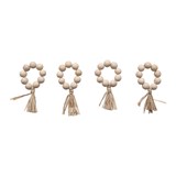 The Porch Creative Co-op Wood Bead Napkin Rings with Raffia Tassel