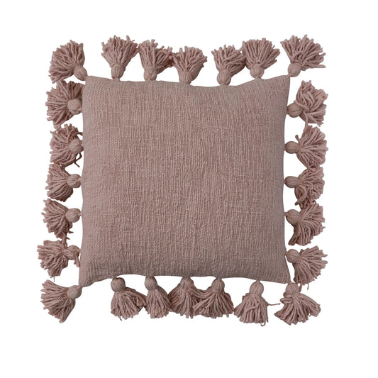 Bloomingville Pink Cotton Slub Pillow with Tassels