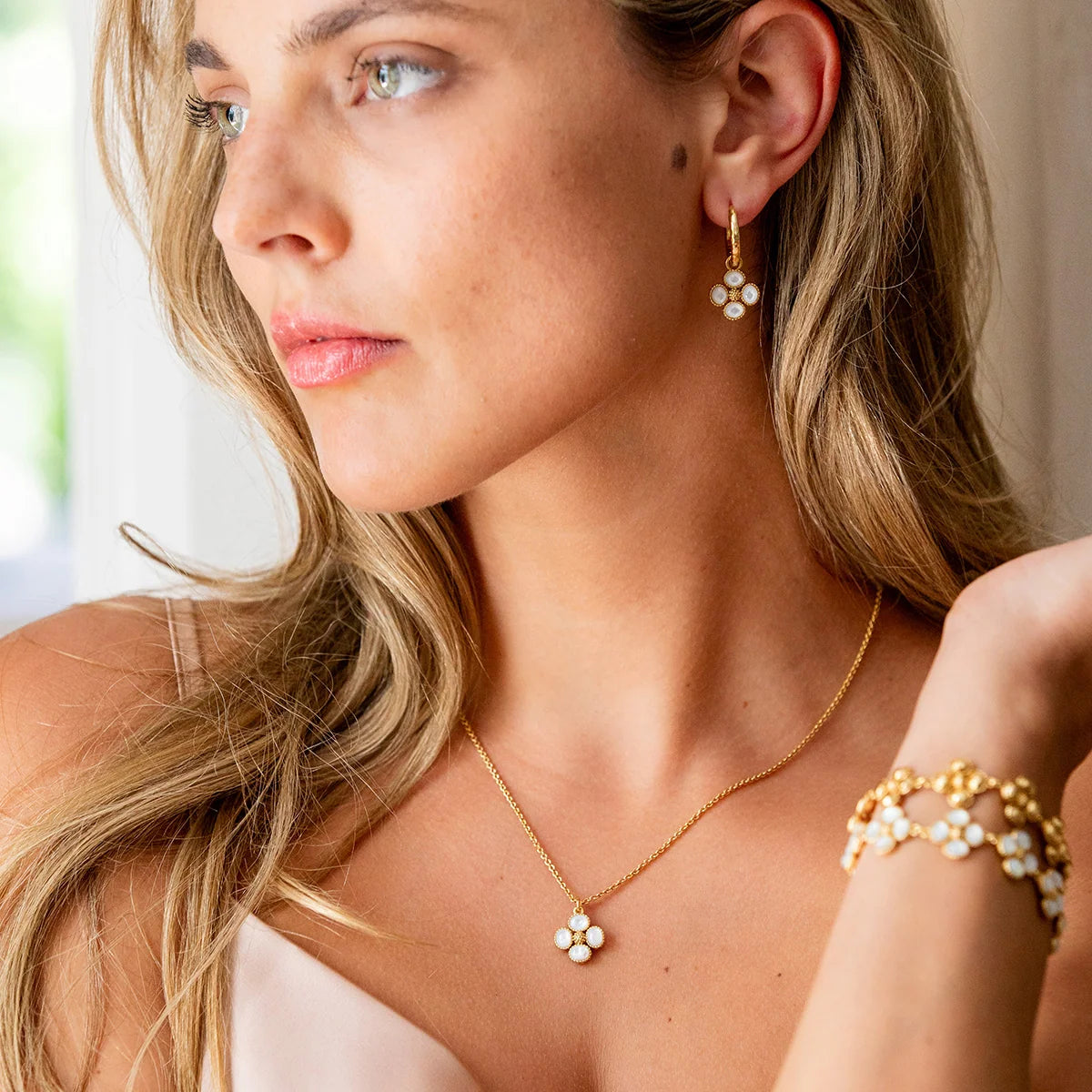 Capucin De Wulf Clover Hoop Earrings with Double Sided Charm - MOP