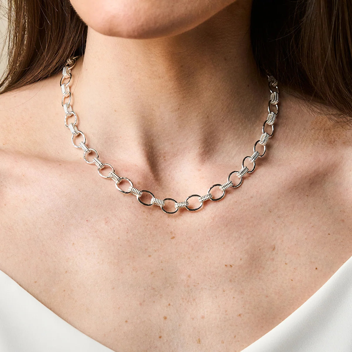 Capucine De Wulf Cleopatra Small Link Necklace, 16"+2" - Silver