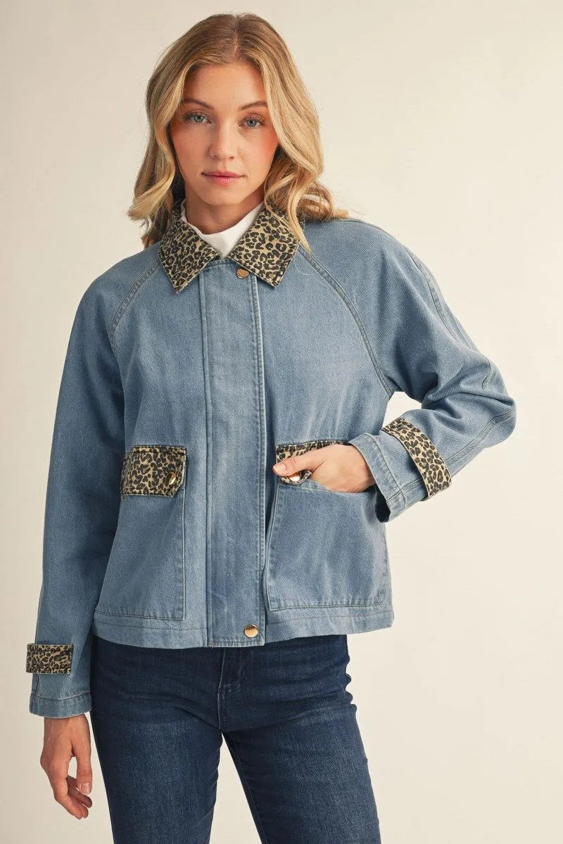 Leopard Chic Denim Jacket