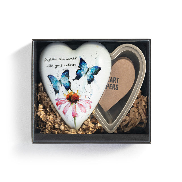 Demdaco Butterflies and Coneflower Art Heart Keeper