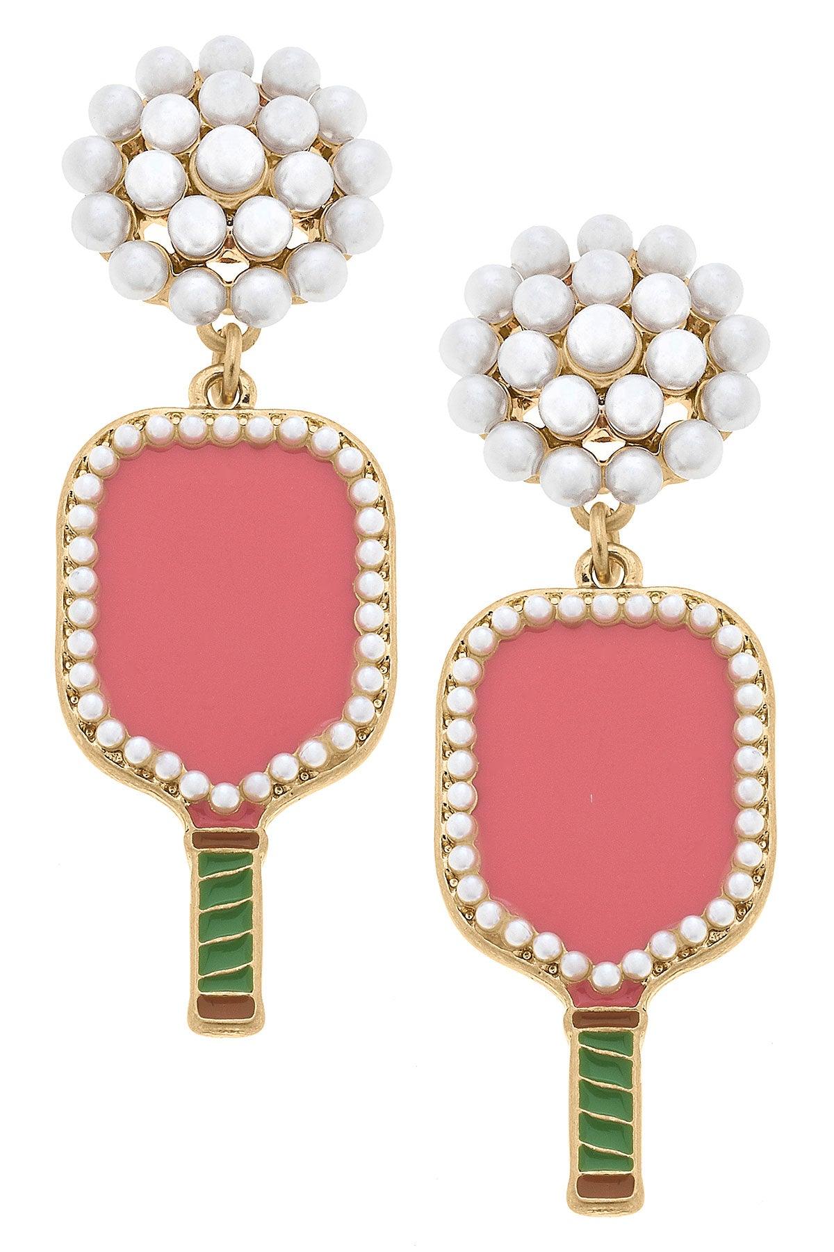 Canvas Style Pickleball Pearl Cluster Earrings