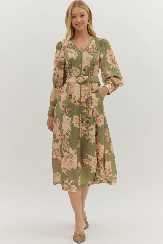 Olive Branch Long Sleeve Dress