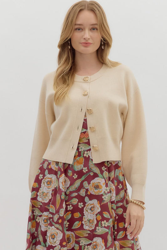 Golden Bloom Cropped Cardigan