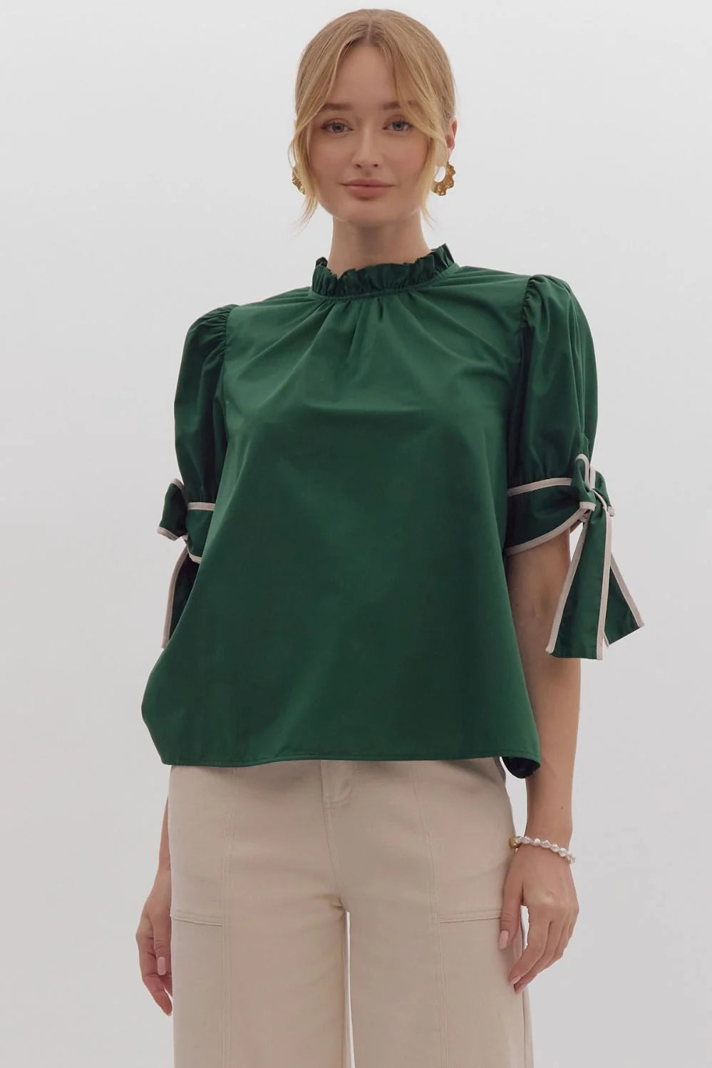 Mock Neck Bow Sleeve Top