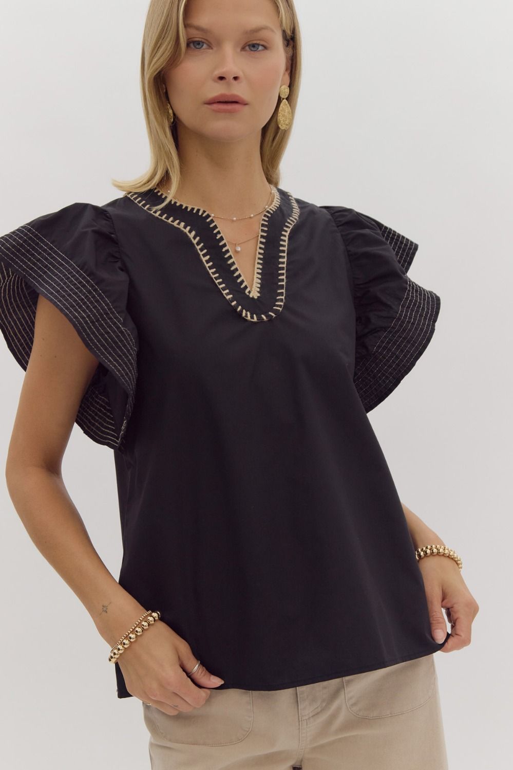 Stitch & Ruffle Elegance Top