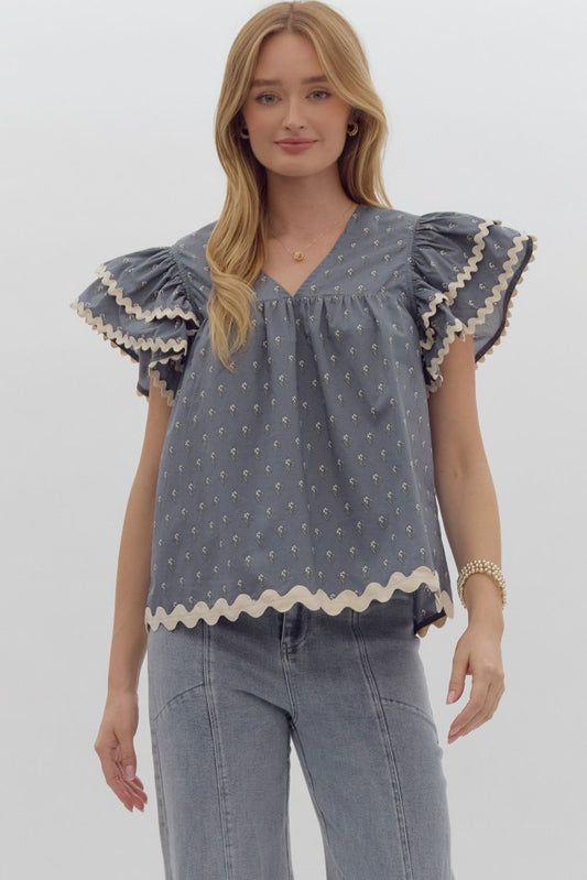 Slate Serenade Ruffle Top