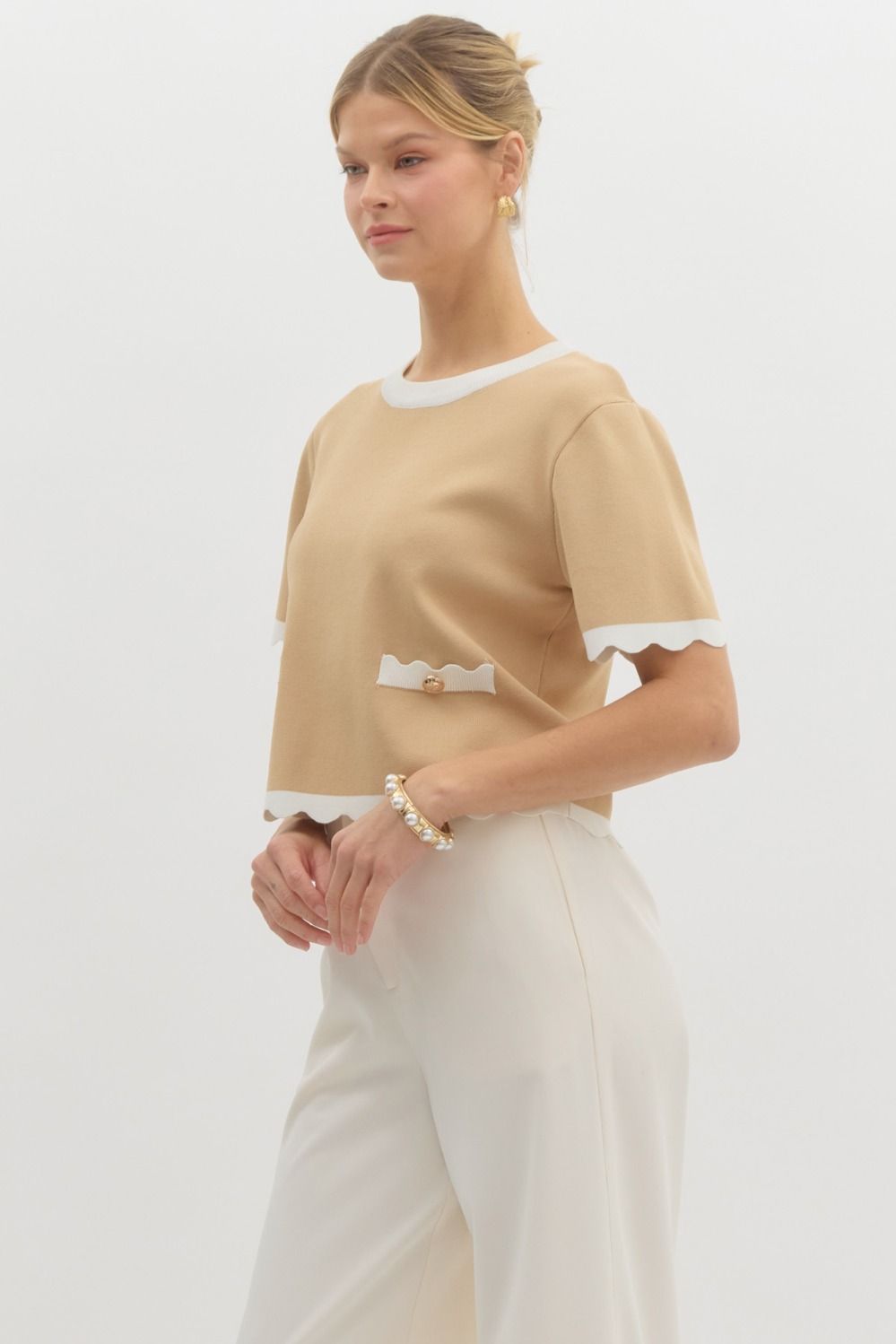 Beige Bay Short Sleeve Top